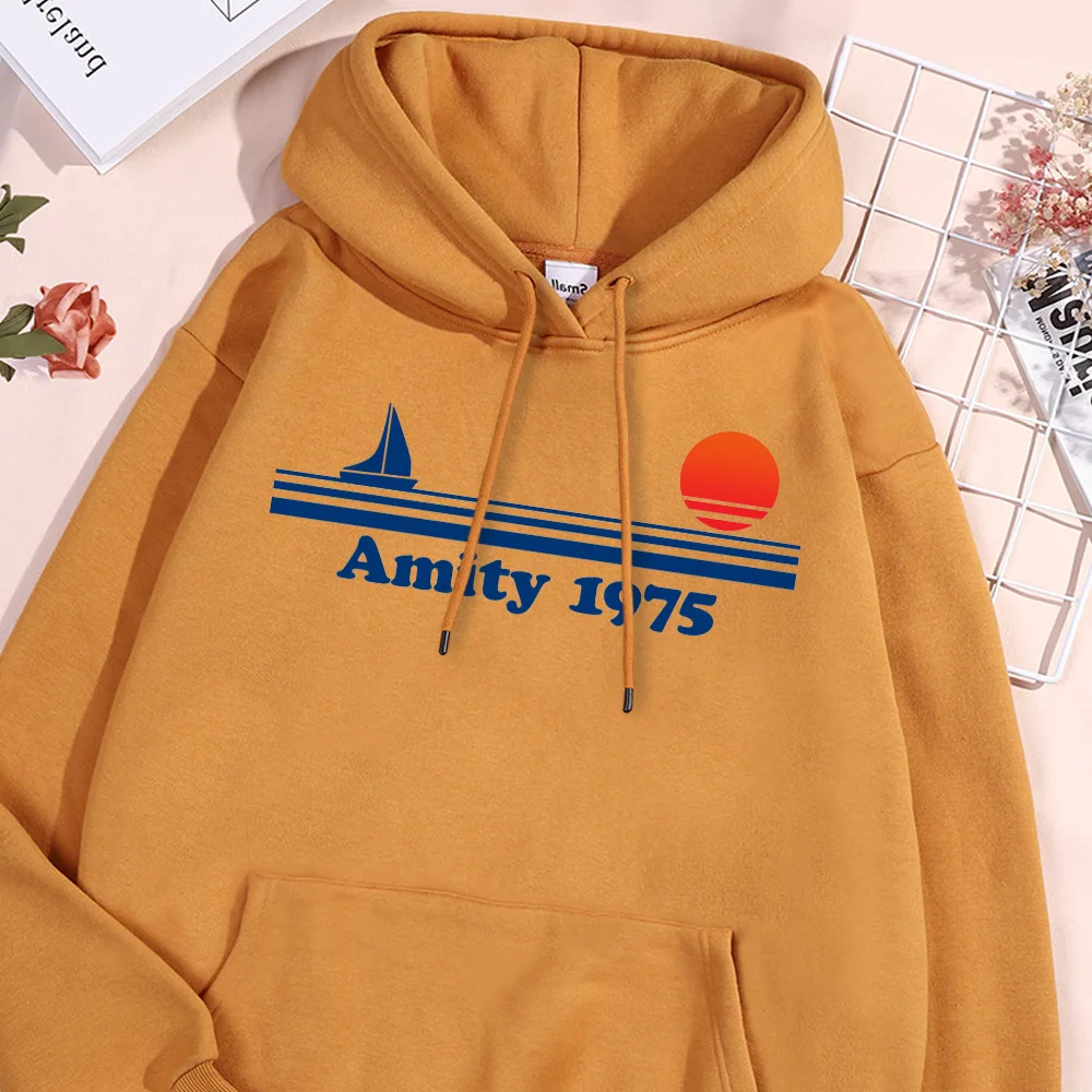 Sailing Sunset Amity 1975 Hoodieผู้ชายMinimalismสไตล์HoodiesคุณภาพสูงOversizeเสื้อกันหนาวฤดูใบไม้ร่วงใหม่Hoody Men'sClothing