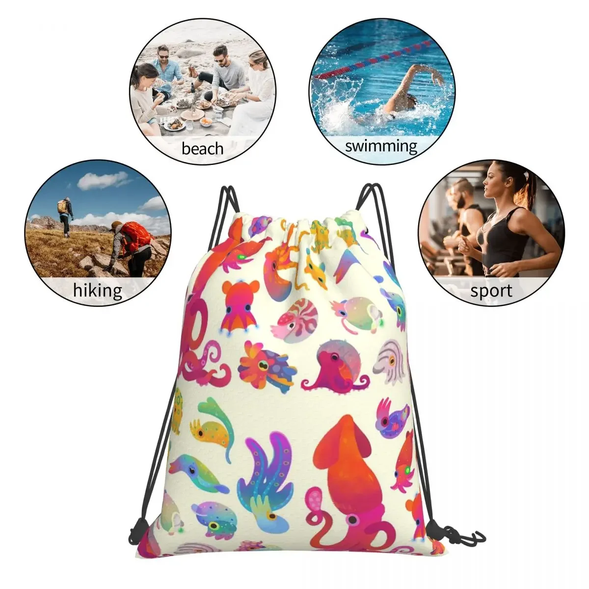 Cephalopod - Pastel Backpacks Portable Drawstring Bags Drawstring Bundle Pocket Sports Bag BookBag For Travel Students