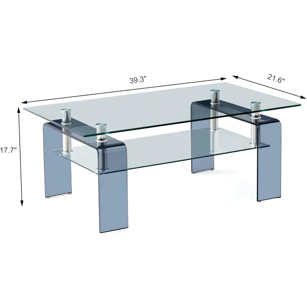 Rectangular Glass Coffee Table with Tempered Glass Top and MDF Layer for Living Room and Office Use