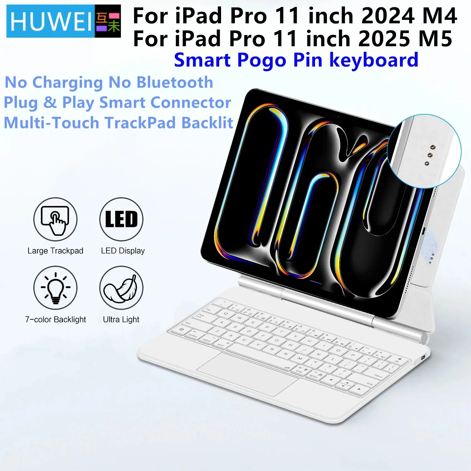 

HUWEI Smart Pogo Pin Keyboard case for iPad Pro 11 inch 2025 iPad M5 Pro 11 Case for iPad Pro 11'' M4 M5 Trackpad Keyboard Cover
