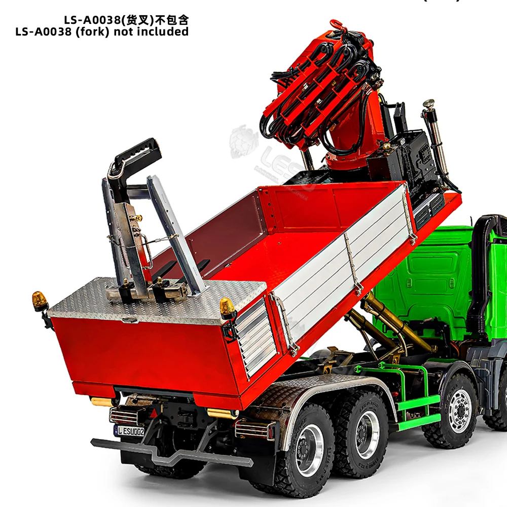 1/14 LESU Metal Cargo Box Hydraulic Crane for LESU Roll on Off Dumper Truck RC Accessories 7CH Valve with Lights DIY Model Gifts