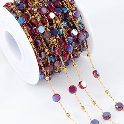 1M Stainless Steel Crystal Stone Beaded Chains Golden Link Chain for DIY Women Necklace Bracelet Chain Jewelry Making Material