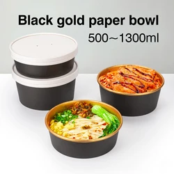 50pcs disposable paper bowls, no cover, black gold foil paper lunch box, party round box, lunch box, Dim sum snack box, salad bo