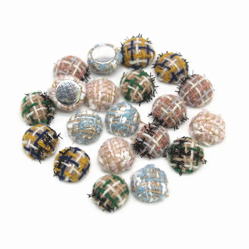 20pcs tessuto di Tweed coperto bottoni rotondi Chunk Cabochon gioielli fai da te artigianato decorazione della casa accessori Scrapbooking