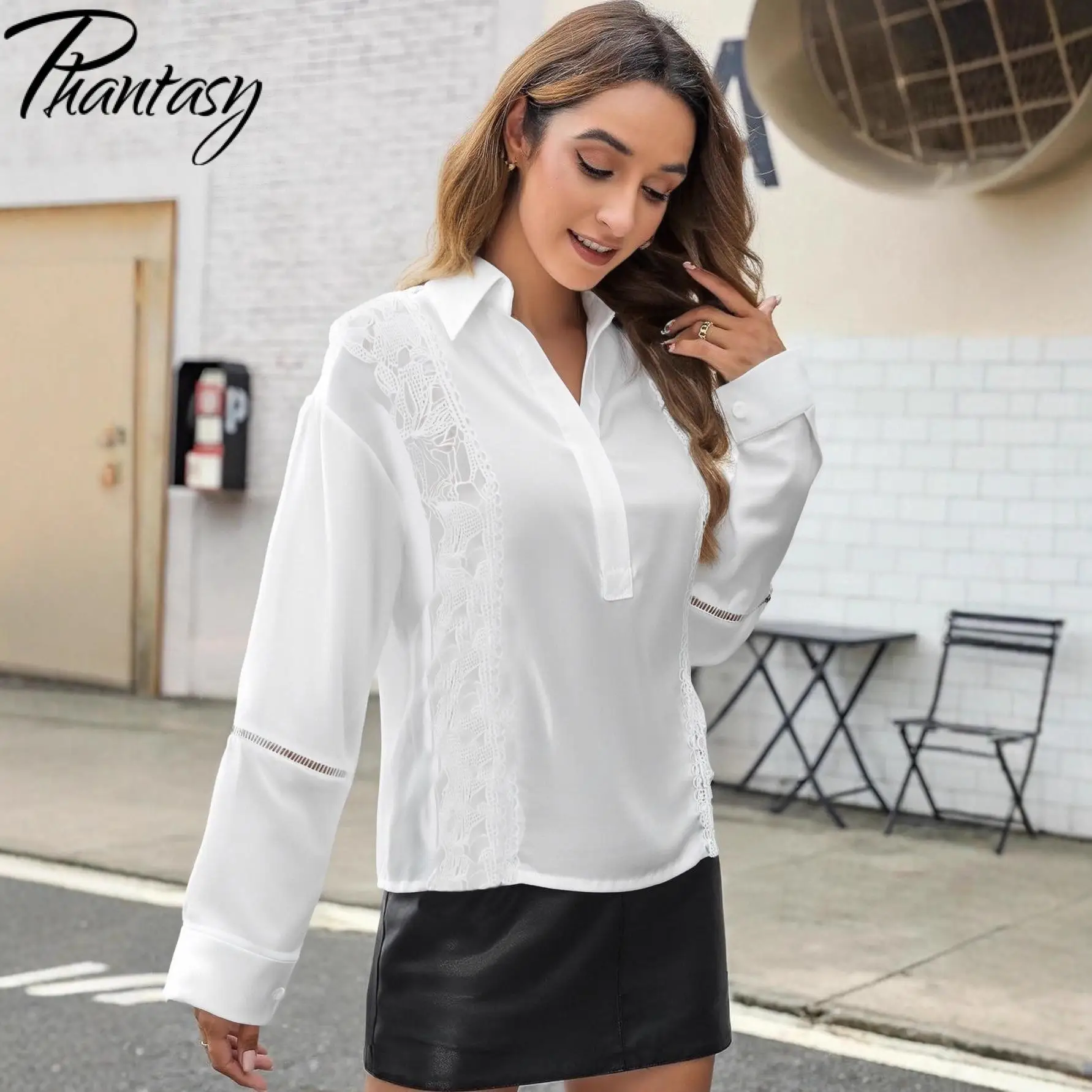 

Phantasy French White Hollow Embroidered Simple Shirt Women's Autumn New Loose Elegant Small Shirt Top Women's Daily Clothing