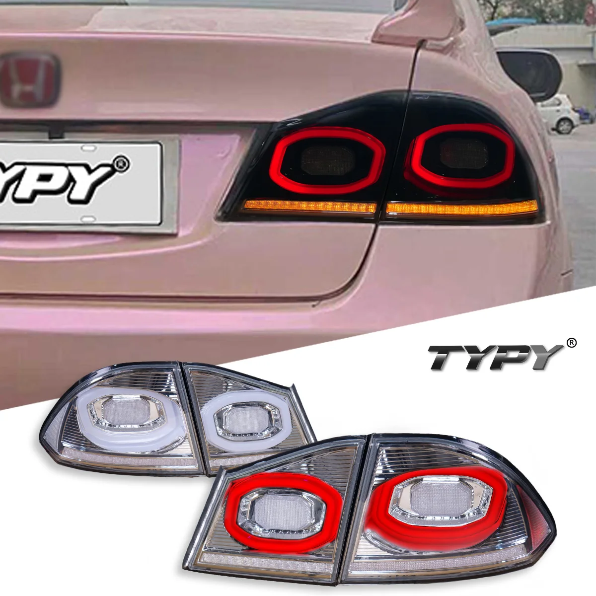 

TYPY Car For Honda Civic FD2 2005-2012 Taillight Upgrade Modified to New DRL Dynamic Turn Signal LED Taillight Auto Accessories