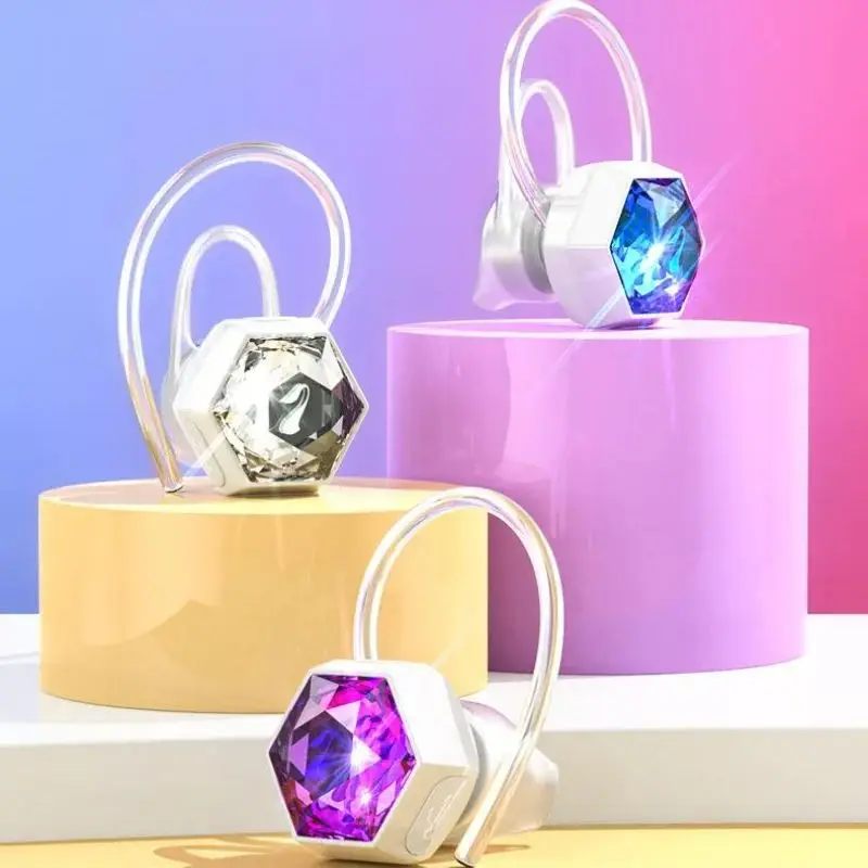 

Single Ear Gemstone Earphones Bluetooth 5.3 ENC Call Noise Reduction Ear Hook Wireless Headphones HIFI HIFI Stereo Girls Earbuds