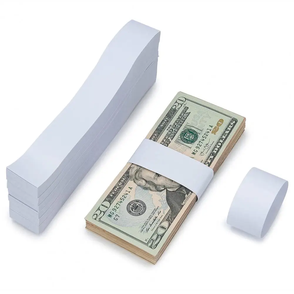 300Pcs Money Bands Bundles Self Sealing White Blank Paper Cash Straps Wrappers Supermarket Accountant Money Wrappers