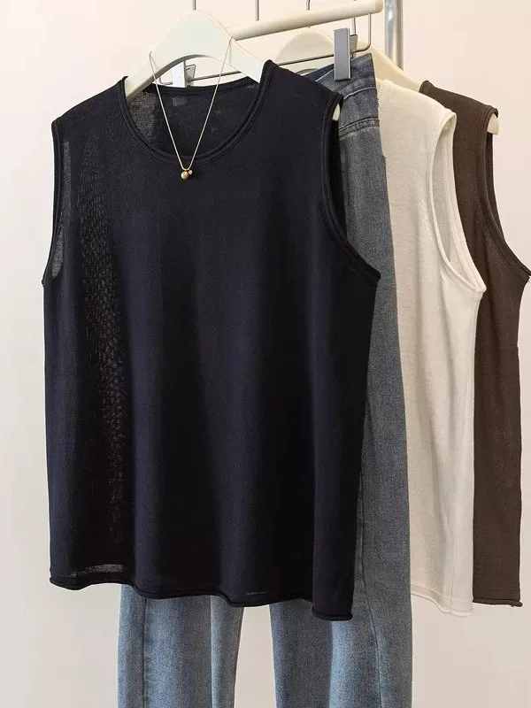 

Black Ice Silk Thin Cotton Bamboo Rayon Summer Loose Women's Tank Top plus Size Outerwear Sleeveless Comfortable Maternity Wear