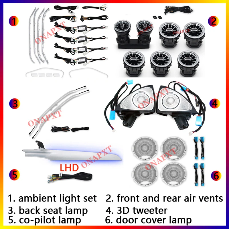 For Mercedes Benz For AMG Atmosphere LED C/GLC Coupe 2014-2022 X253 W205 Ambient Light Turbine Air Vent Rotating Tweeter Lamp