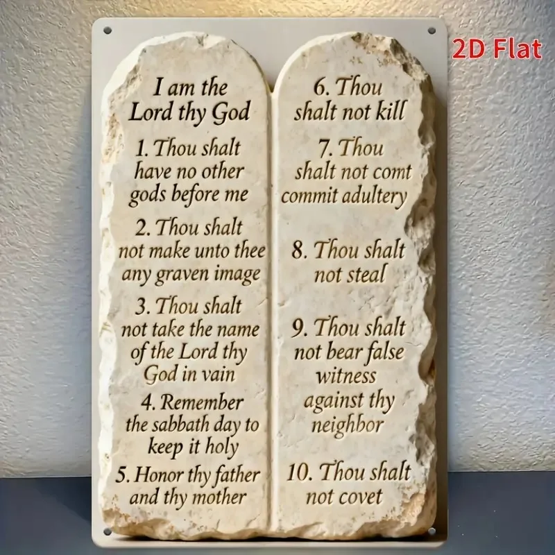 1Pcs Ten Commandments Metal Tin Sign, 2D Flat Design, Weatherproof for Indoor & Outdoor Use, Easy‑to‑Hang Wall Decor for Modern Home, Rustic Bar, Office, Man Cave, Garage, 7.8 x 11.8 Inch