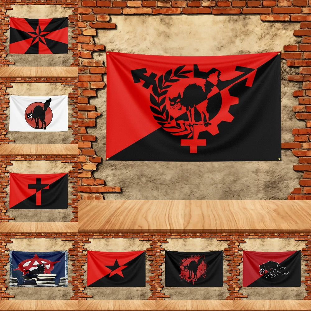 3x5ft Banner Advertisement Anarchist Black Cat Flag Custom any Image Garage Bedroom Living Room Dorm Wall Hanging Decor Tapestry