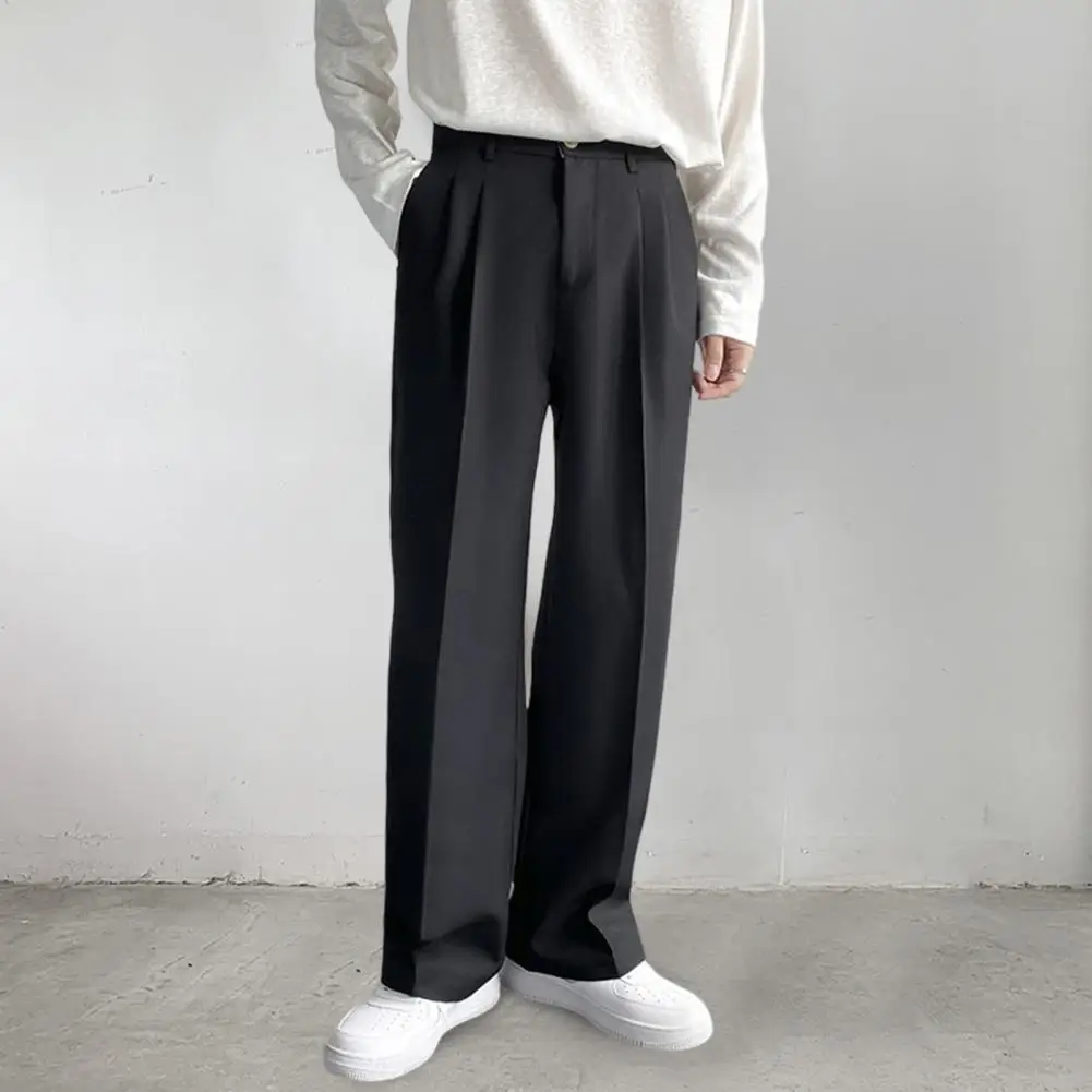 Trendy Korean Style Anti-deformed Man Casual Straight Wide Leg Business Trousers Anti-pilling Suit Trousers for School