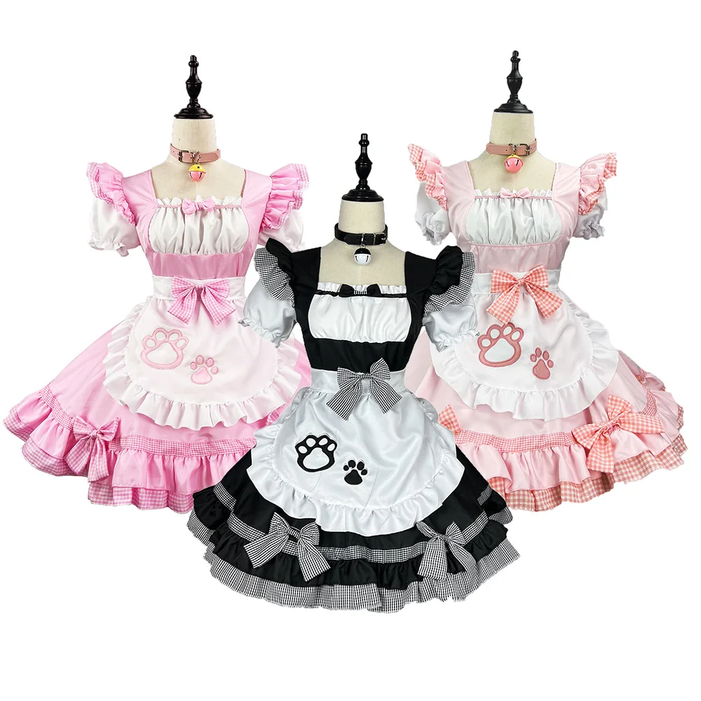 Preto Bonito Lolita Cat Maid Dress Trajes Cosplay Cat Girl Maid Dress Suit para Garçonete Maid Party Stage Trajes S -5XL