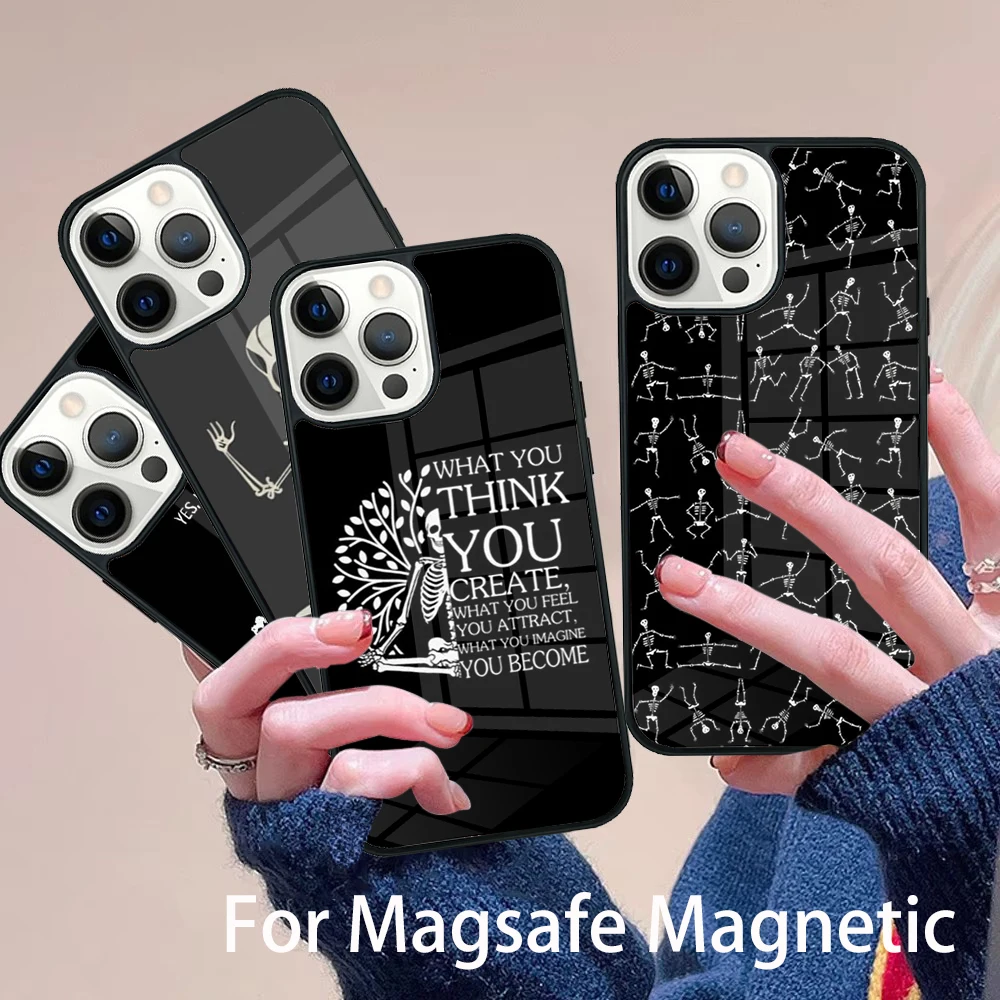 

Skeleton Yoga Phone Case Magesafe Magnetic Wireless Charge Cover For IPhone 16 11 12 13 14 15 Pro Max Plus Mini