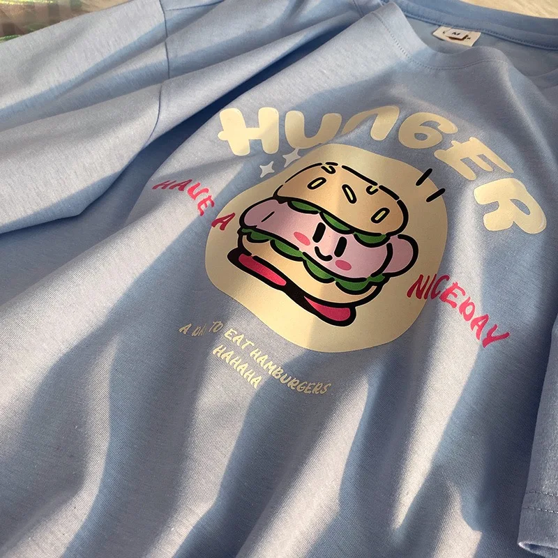 Camiseta con estampado de dibujos animados para mujer, remera de gran tamaño, Top holgado de manga corta, ropa Harajuku Gótica para niñas y adolescentes