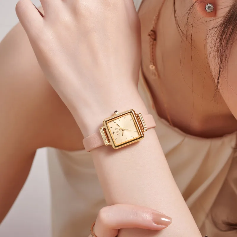 New Julius Lady Women\'s Watch Japan Quartz Elegant Small Square Fashion Hours Bracelet Real Leather Girl\'s Birthday Gift Box