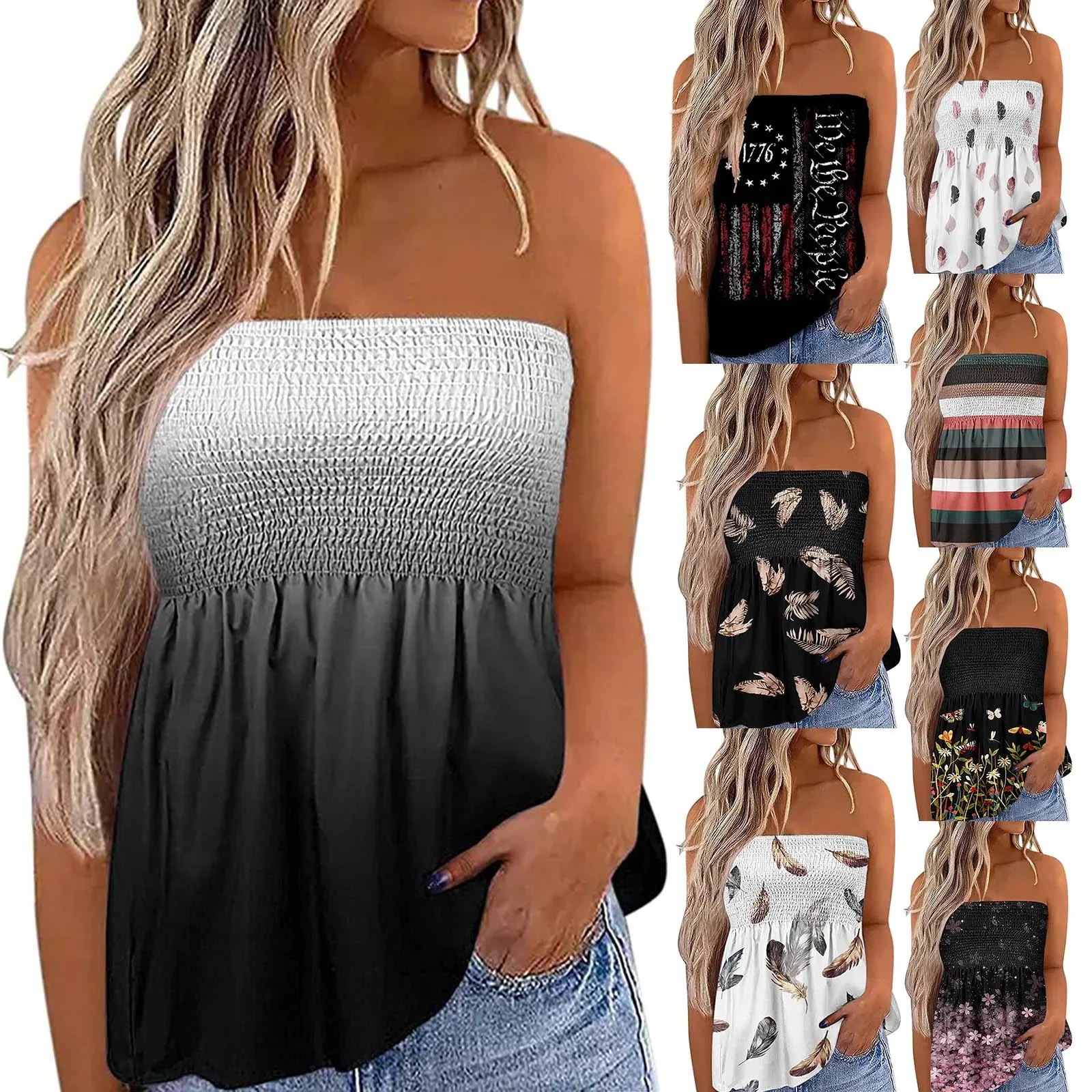 

Women's Strapless Ruffled Tube Top, New Casual Versatile Loose Fit Y2K Streetwear for Summer