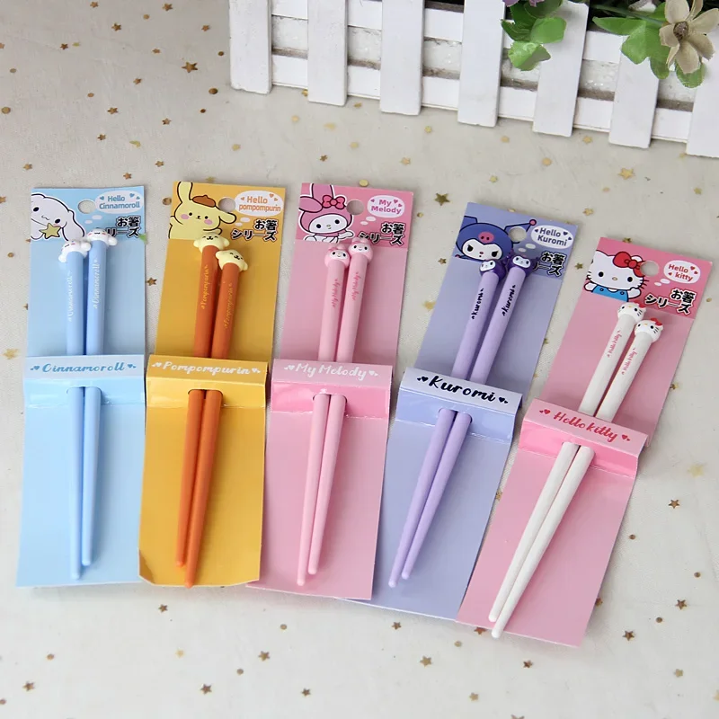 Sanrios Macaron Color Kuromi Chopsticks Cartoon Cute Anime Melody Student Chopsticks Anti Mold Tableware for Kid Gift Girl Heart