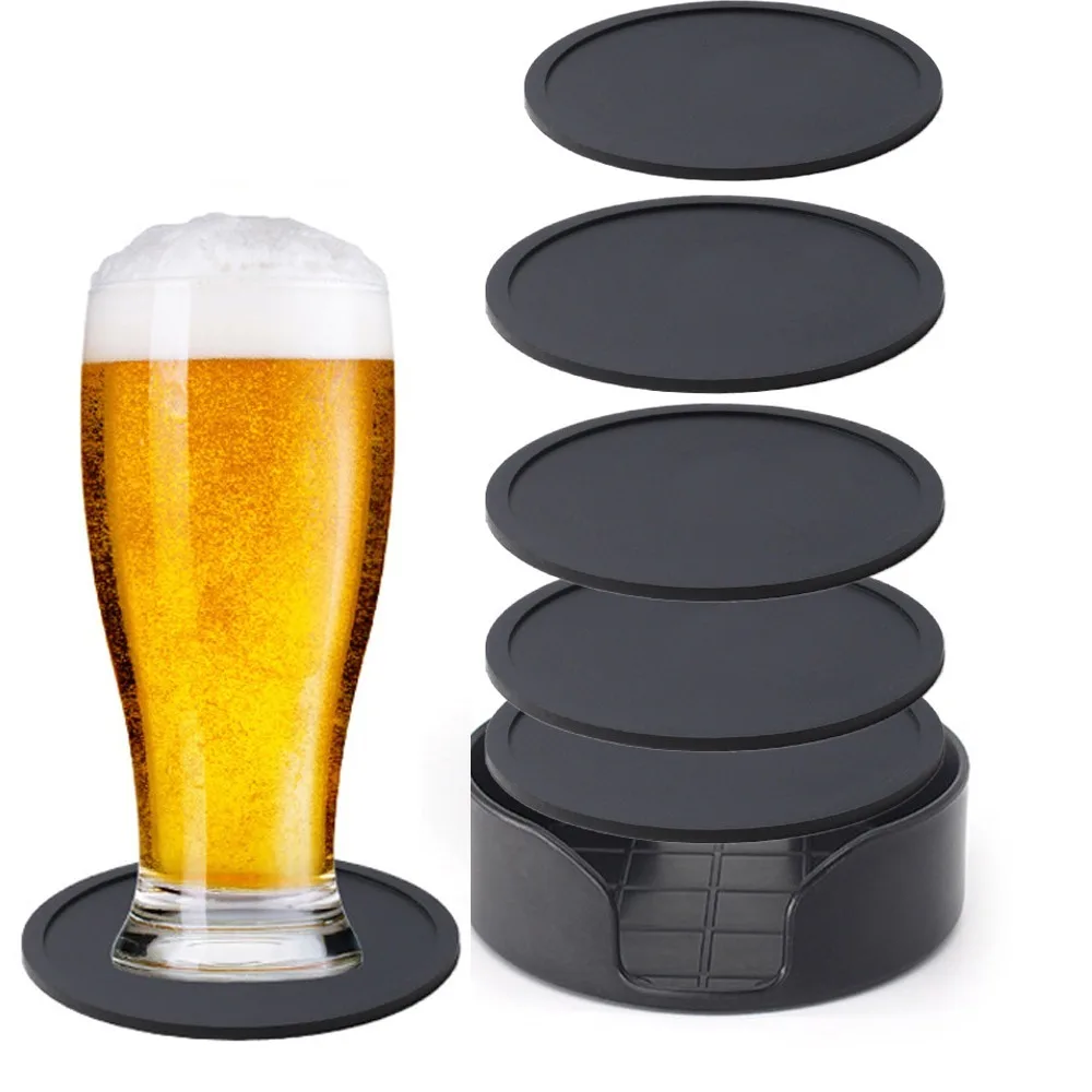 6-piece Set of Beverage Coasters 10 Cm Silicone Coasters Round Heat Resistant Table Protectors Decorative Table Mats