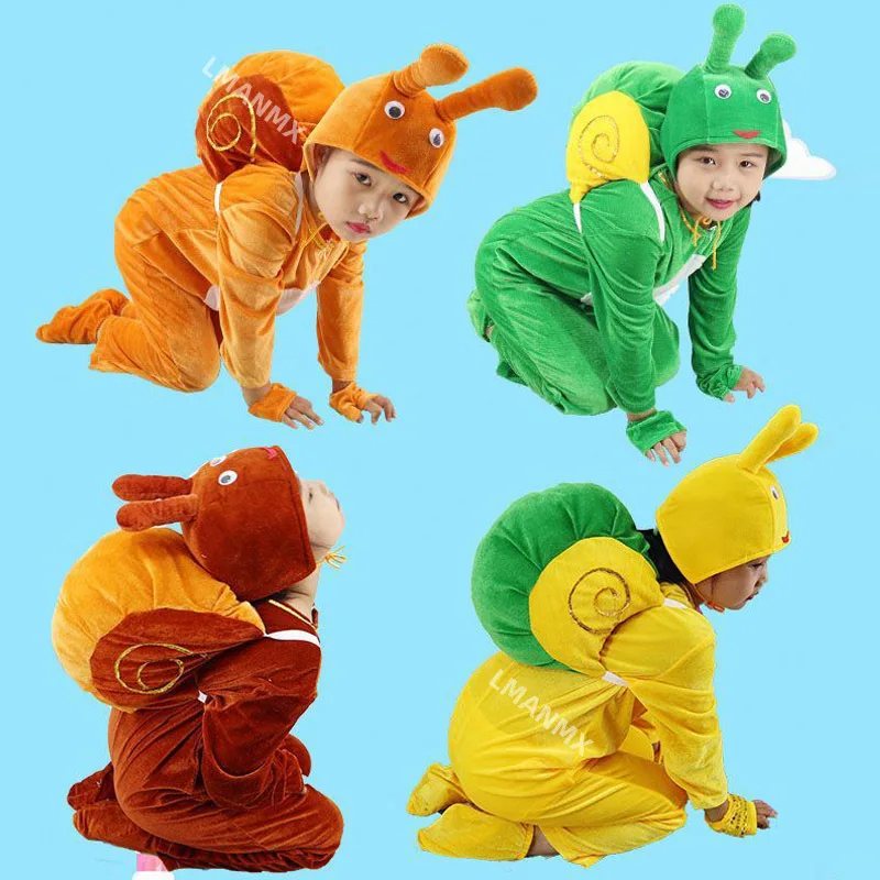 Kid&Adult Green Yellow Red Brown Snail Costume 5pcs Set Halloween Party Cosplay Animal Snail Clothes Clothing for Boys Girls