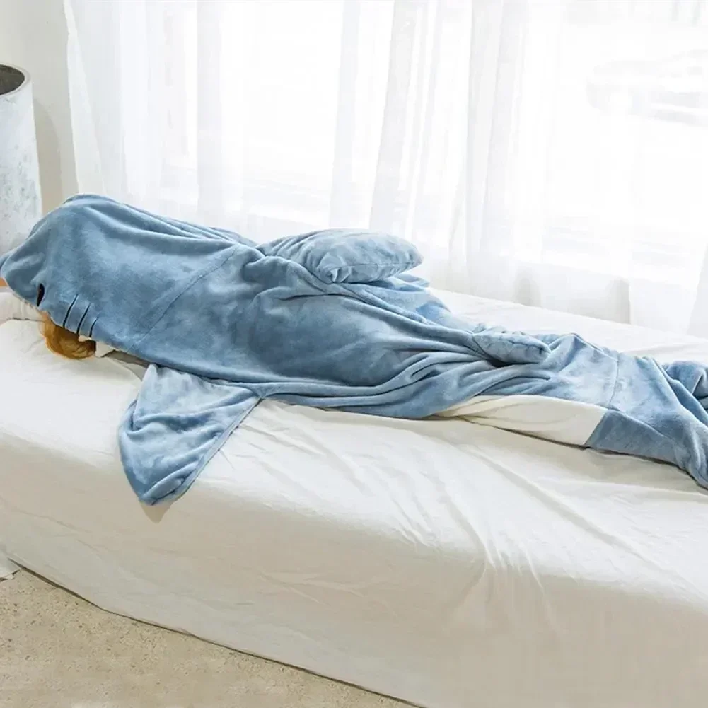 Cartoon Blue Gray Shark Blanket Sleeping Bag Pajamas Office Sleeping Suit Child Adult Plush Hoodie Fish Cosplay Costume Clothes - view 3