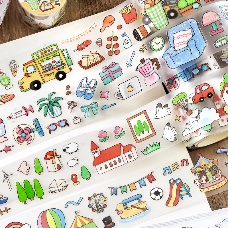 TIANZI 3m/Rolls Happy Roaming Series Die Cutting Tapes Decorative Label Stickers for Journal Scrapbooking Diary Album Stationery
