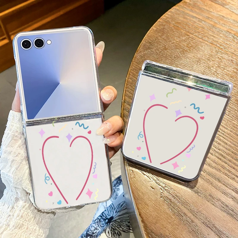 Romantische Herz-Print Handyhülle für Samsung Galaxy Z Flip 7 FE 6 5 4 3 5G Harte PC Klare Faltbare Schutzhülle für Samsung Z Flip7 Flip5