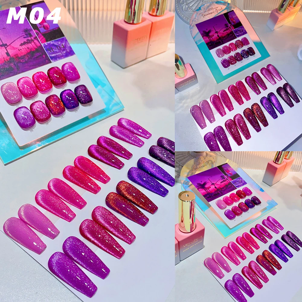 Vendeeni 10-Farben Glitzer-Brokkoli-Katzenaugen-Gel-Nagellack-Set, Glänzender Magnetischer UV-Soak-Off-Katzenaugen-Gel-Lack mit Display – Detail 9