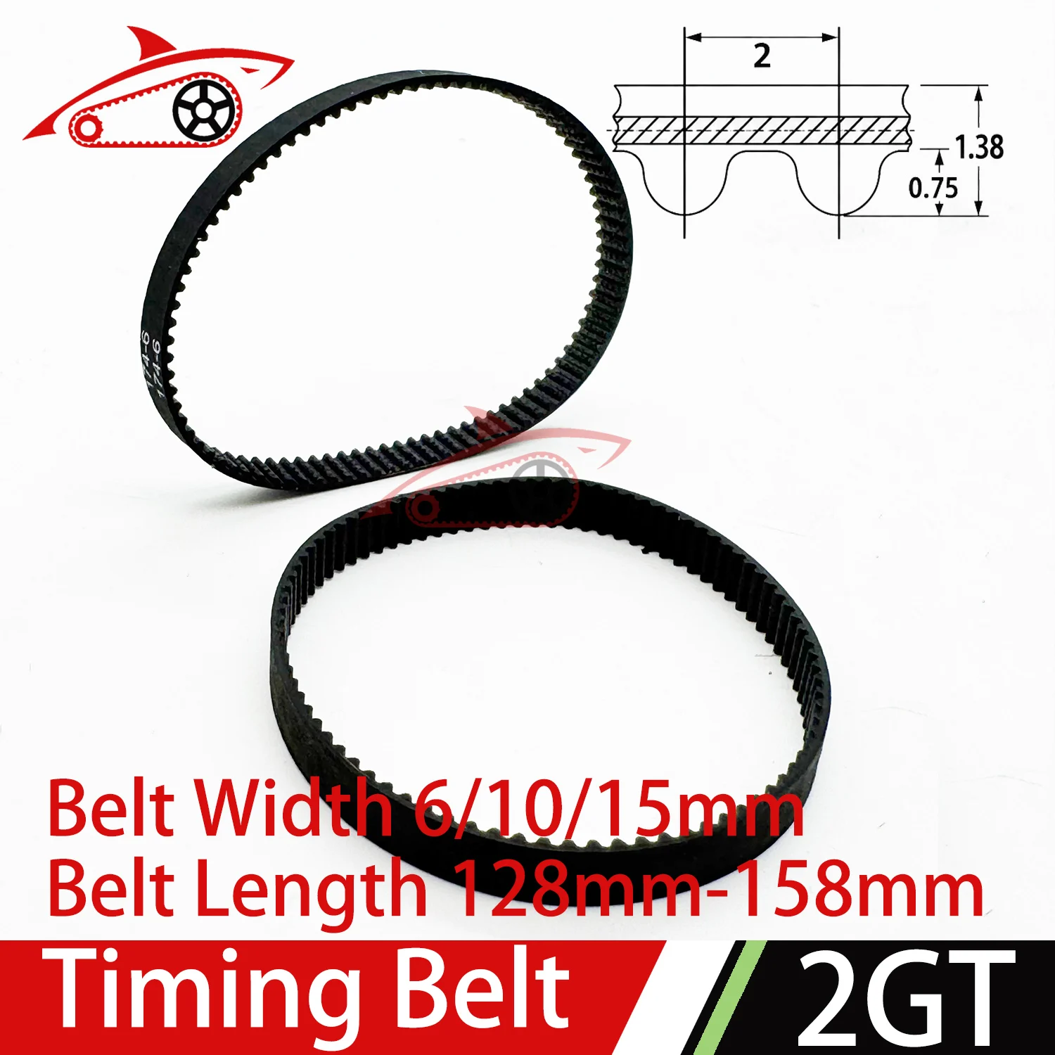 2GT Closed Loop Timing Belt Length 128 132 134 136 138 140 142 146 148 150 152 154 156 158mm GT2 Width6/10/15mm Synchronous Belt