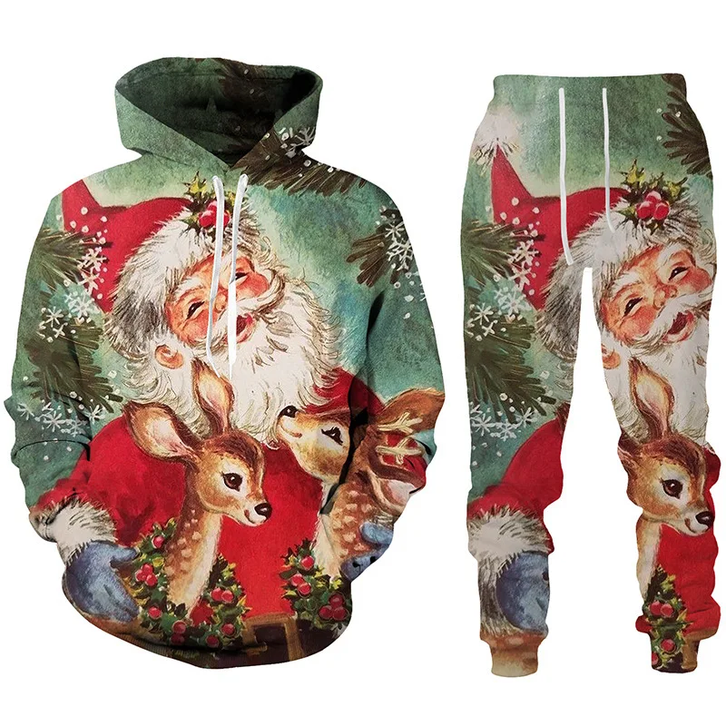 Christmas Santa Claus Autumn Winter 3D Print Boys Girls Tracksuit Set Casual Hoodie+Pants 2pcs Sets Fashion Unisex Clothing