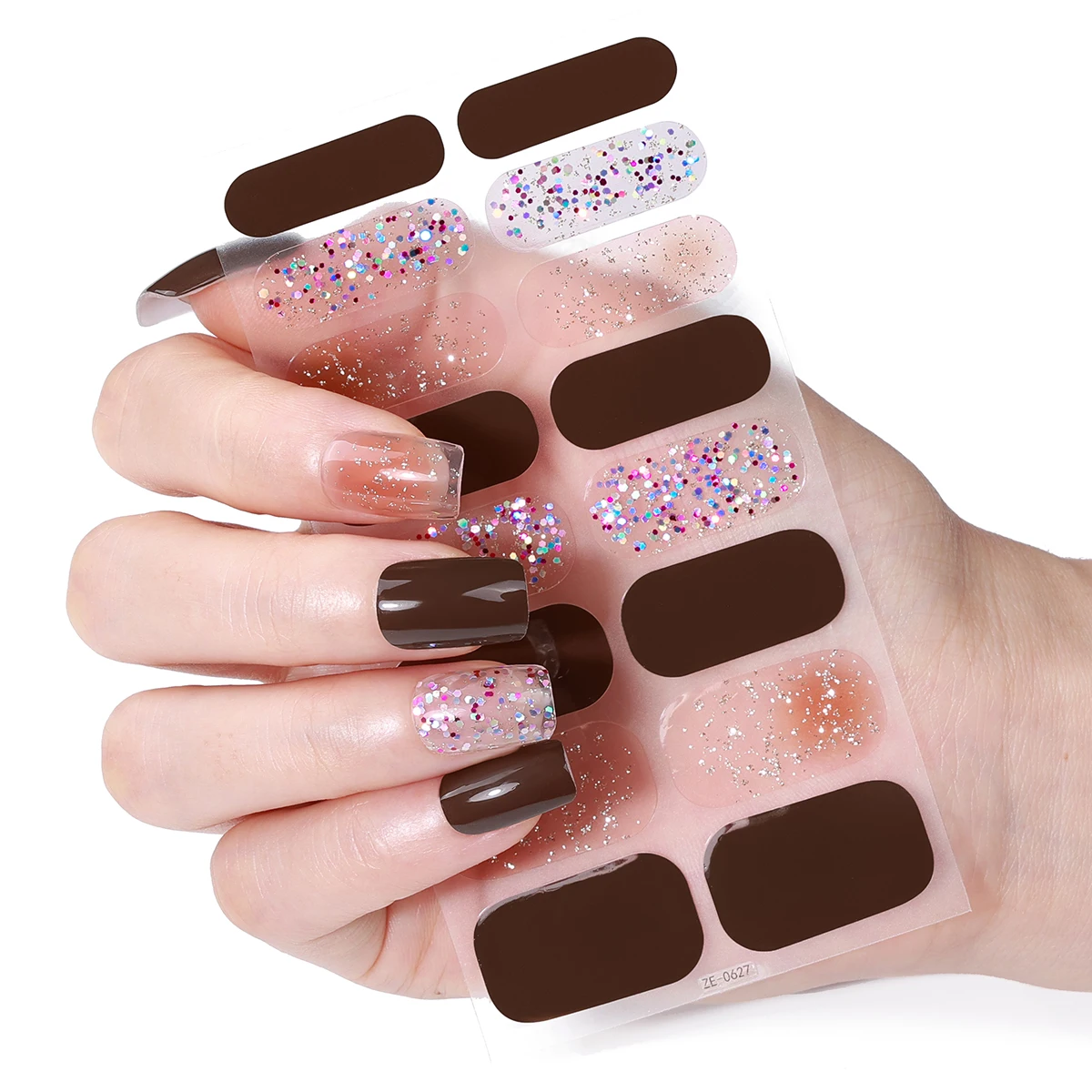 16Tips DIY Baking-Free Nail Stickers Glitter Gradient Nail Patch Full Cover Adhesive Nail Wraps Manicures Decoration Decal