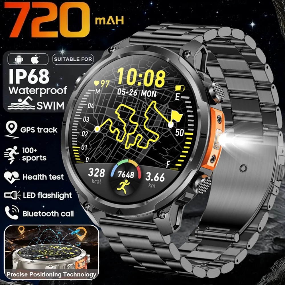 

2025 new men GPS smart watch 1.7 inch screen heart rate altitude pressure call IP68 waterproof 100 sports mode 720mAh battery