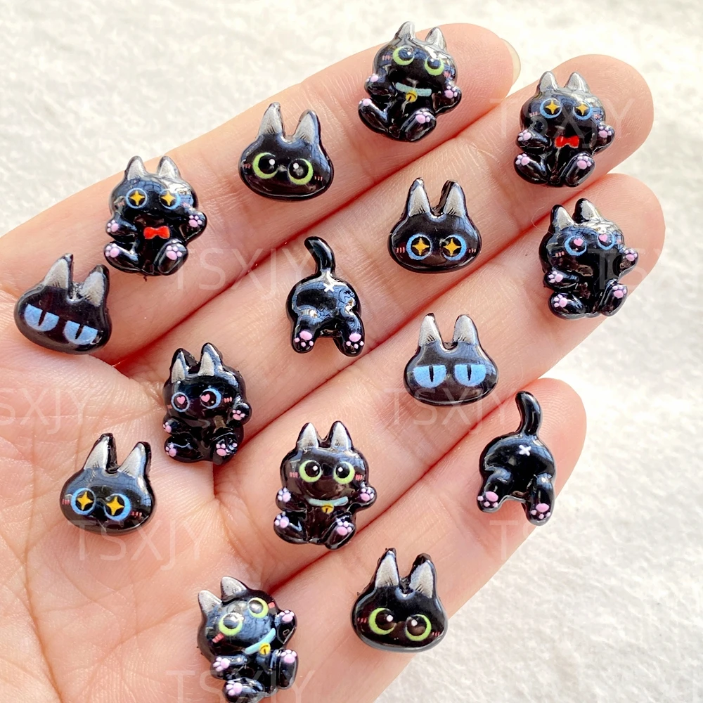 50pcs nouveau modèle résine dessin animé Animal chaton noir Nail Art Flatback strass bricolage noël Scrapbook artisanat