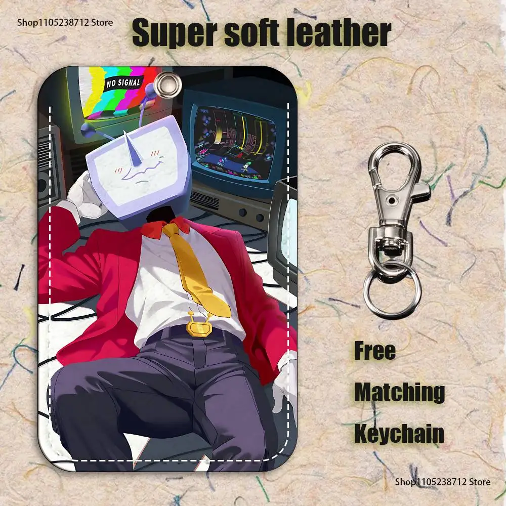 Jeu de dessin animé d-deltarunes t-enna motif porte-carte en cuir porte-clés porte-clés serrure de porte étiquettes d'accès étui pour carte d'identité porte-clés carte