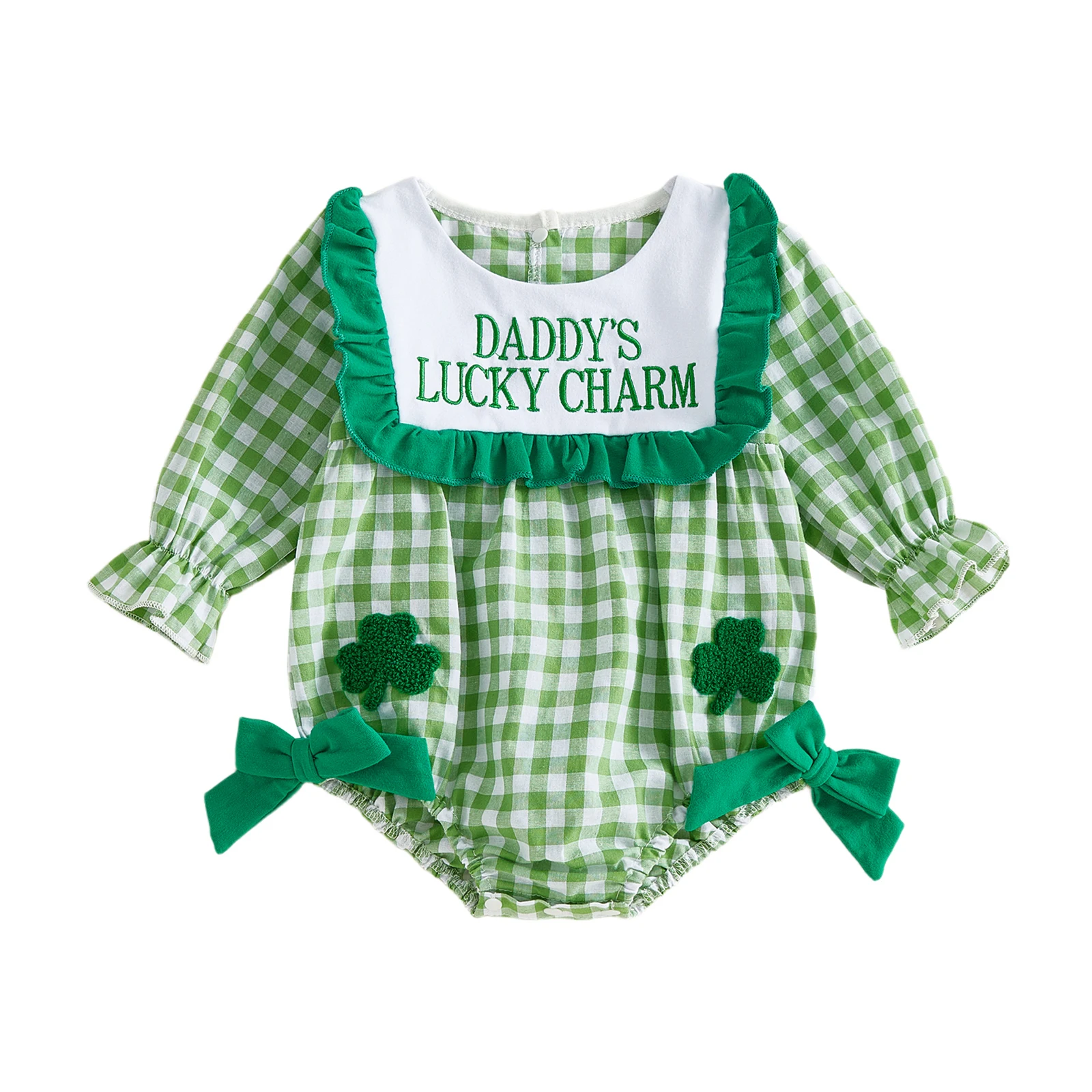

Комбинезон для младенцев и малышей в клетку, ирландская одежда, с вышивкой букв, с длинными рукавами, круглым вырезом, с рюшами