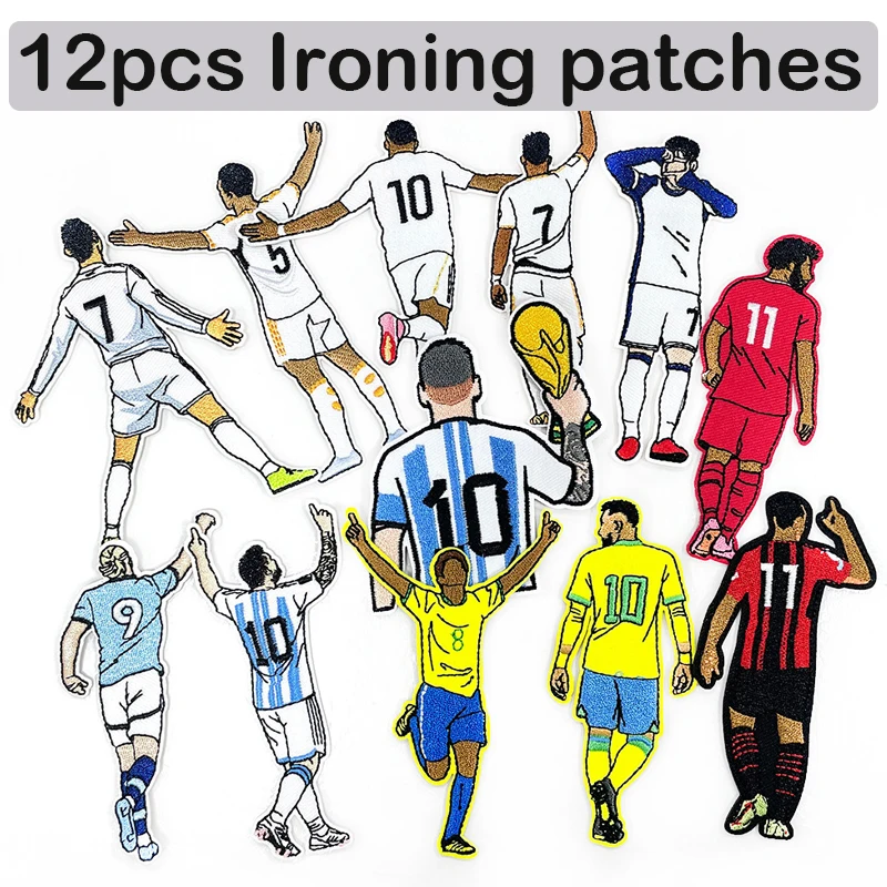 10pcs Football Players Ironing Patches Characters Football Embroidery Stickers Clothing Sportswear Hats Accessories DIY Badges