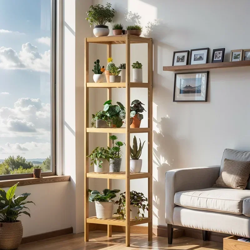 Multi-functional Bedroom shelf Wooden frame Multi-layer living room Floor to ceiling Bathroom storage Kitchen storage rack