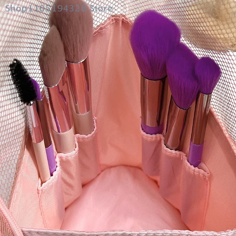 [MP] Borsa portaoggetti per pennelli per trucco da tavolo Borsa per matita per sopracciglia Borsa da toilette Borsa da viaggio di grande capacità Design semplice con cerniera alla moda portatile
