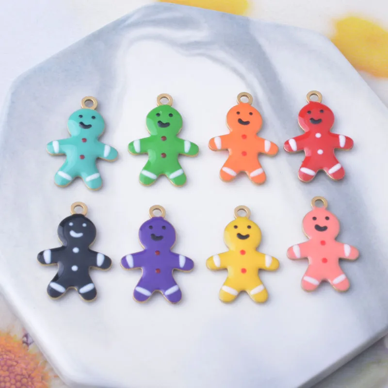 10 قطعة إكسسوارات مجوهرات عيد الميلاد رجل خبز الزنجبيل على الوجهين المينا الصغيرة لطيف معلقة النحاس صنع المجوهرات