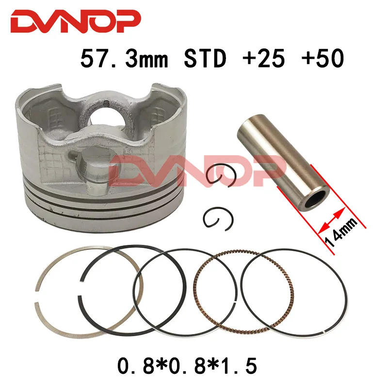 Motorcycle 57.3 mm STD +25 +50 Piston 14 mm Pin Ring 0.8*0.8*1.5mm Set Kit Assembly For Honda CBF150 CBF 150 150cc