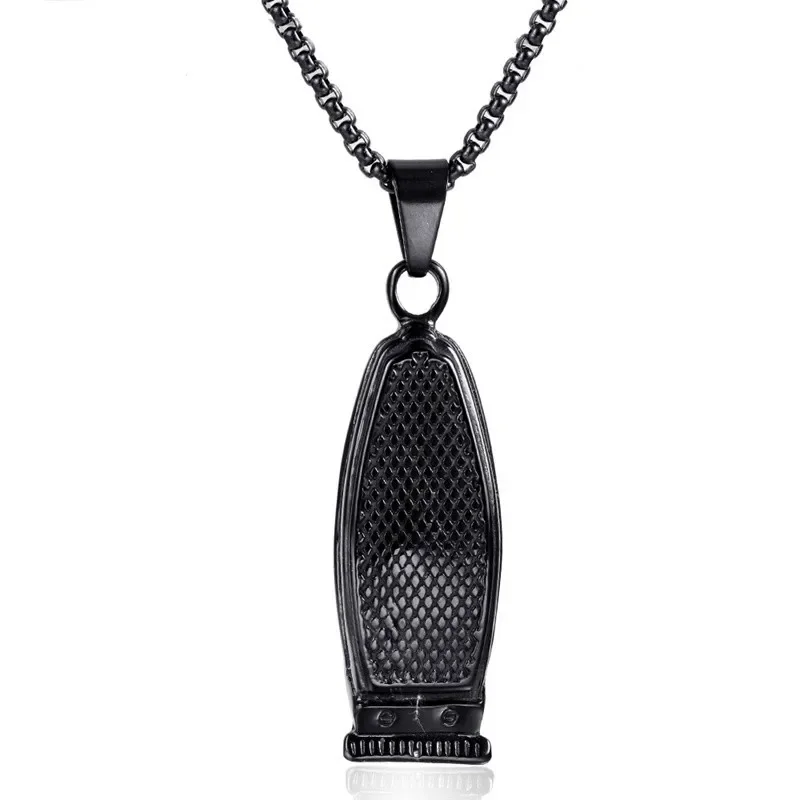 New Classic All Black Mesh Barber Shaver Shape Pendant Necklace Fashion Men's Pendant Jewelry Party Accessories - Image 5