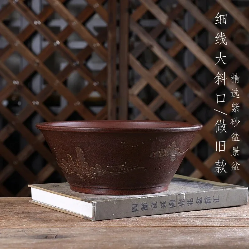 

Round Ceramic Bonsai Pot, Chinese Painting, Big Size,Handmade, Dormitory Room, Table, Garden, Home, Table Decoration