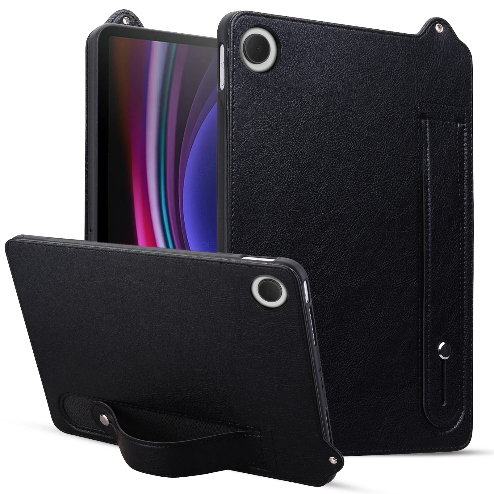 Custodia protettiva per computer in TPU + pelle per Samsung Galaxy Tab A9 WiFi 8.7 "supporto per cinturino da polso antiurto Custodia protettiva per tablet