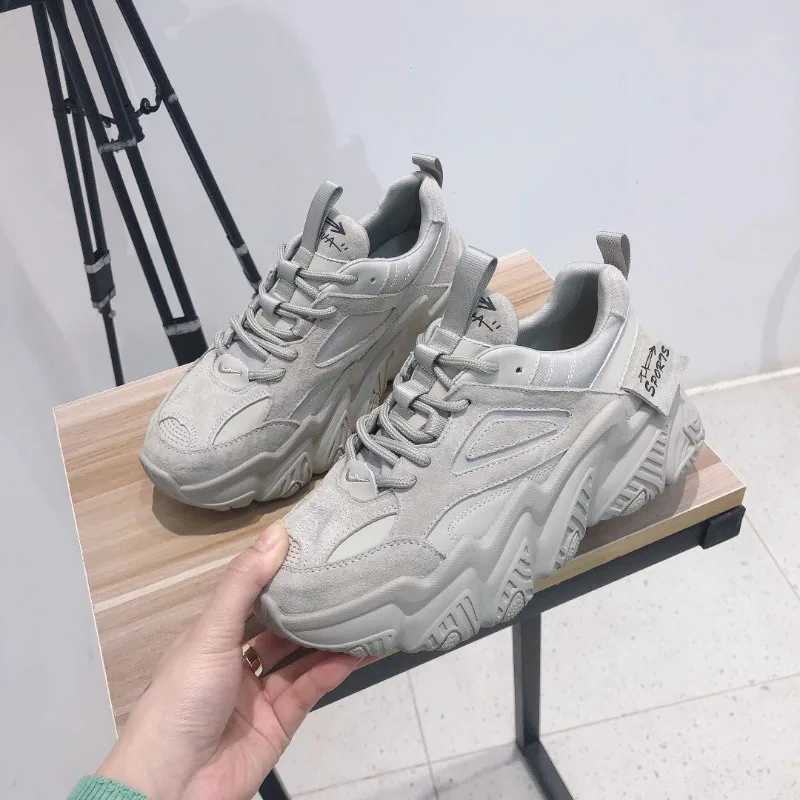 

Internet Celebrity Dad Shoes New Mesh Breathable Color Matching Leather Versatile Sports Women's Sneakers Ins Fashioinable