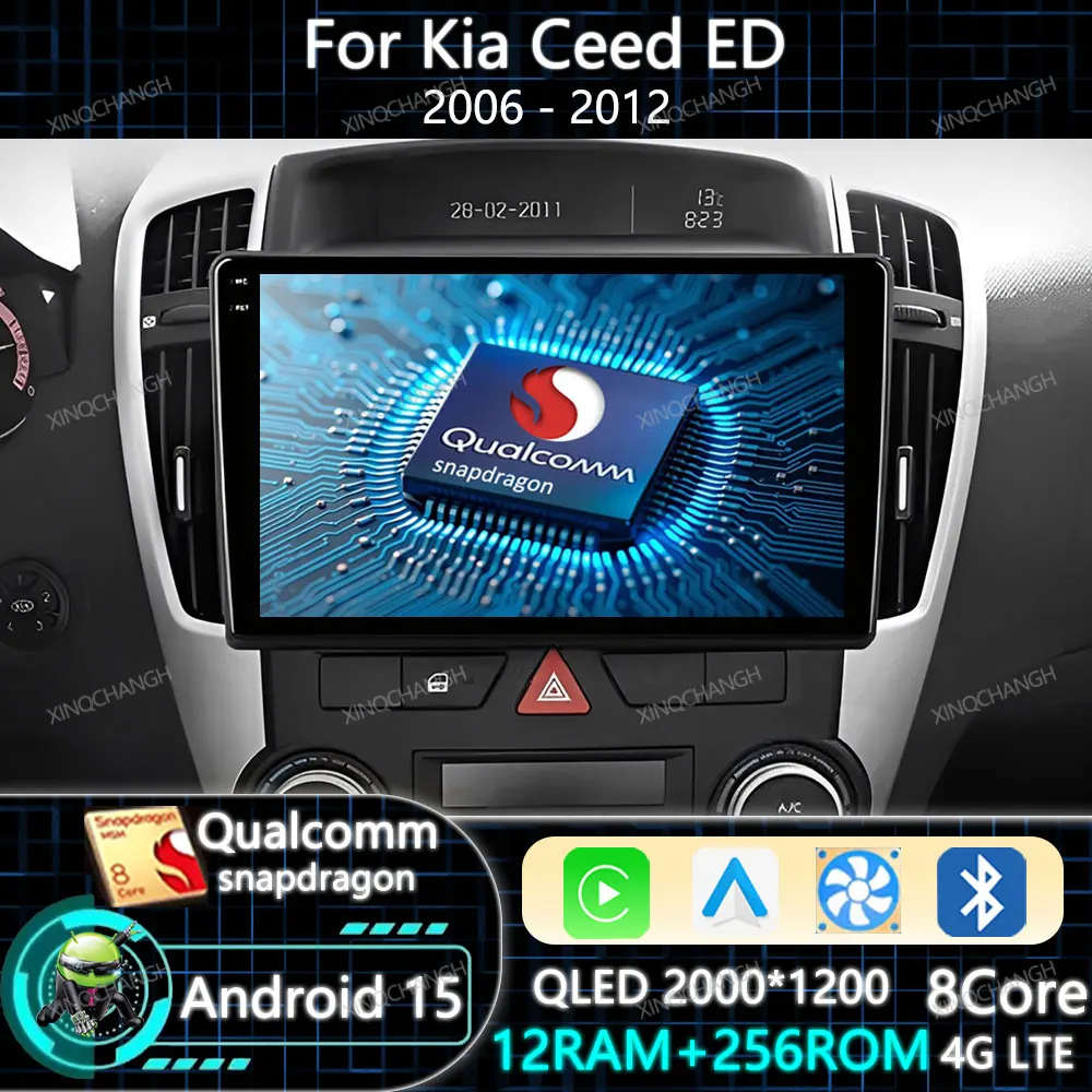 Radio Mobil Android 15 Untuk Kia Ceed ED 2006 2008 - 2012 GPS 2DIN Head Unit Multimedia Video Player Qualcomm 4G LTE 5G WIFI BT QLED