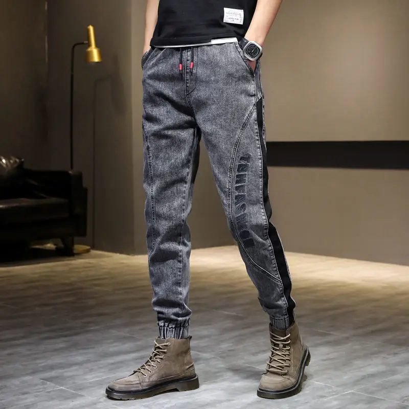 

Drawstring Denim Jeans Men's Brand Spring 2022 Loose Workwear Feet Korean Fashion Casual Harem Pants Youth Student Trousers