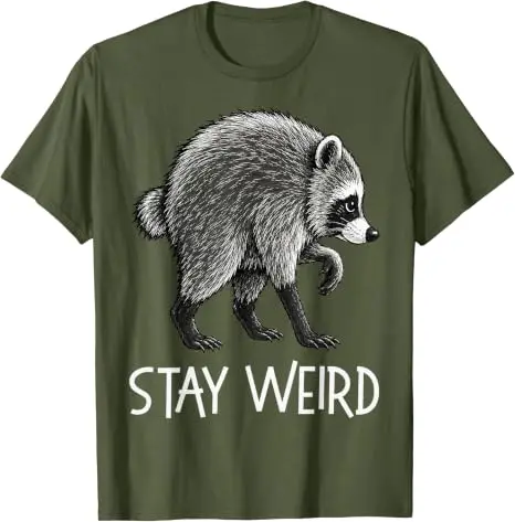Stay Weird Funny Timothy Raccoon T-Shirt Y2k Herren Damen Baumwolle Gemütliche Oversize-T-Shirts Mode Vintage Kurzarm-Spruch-T-Shirt – Detail 9