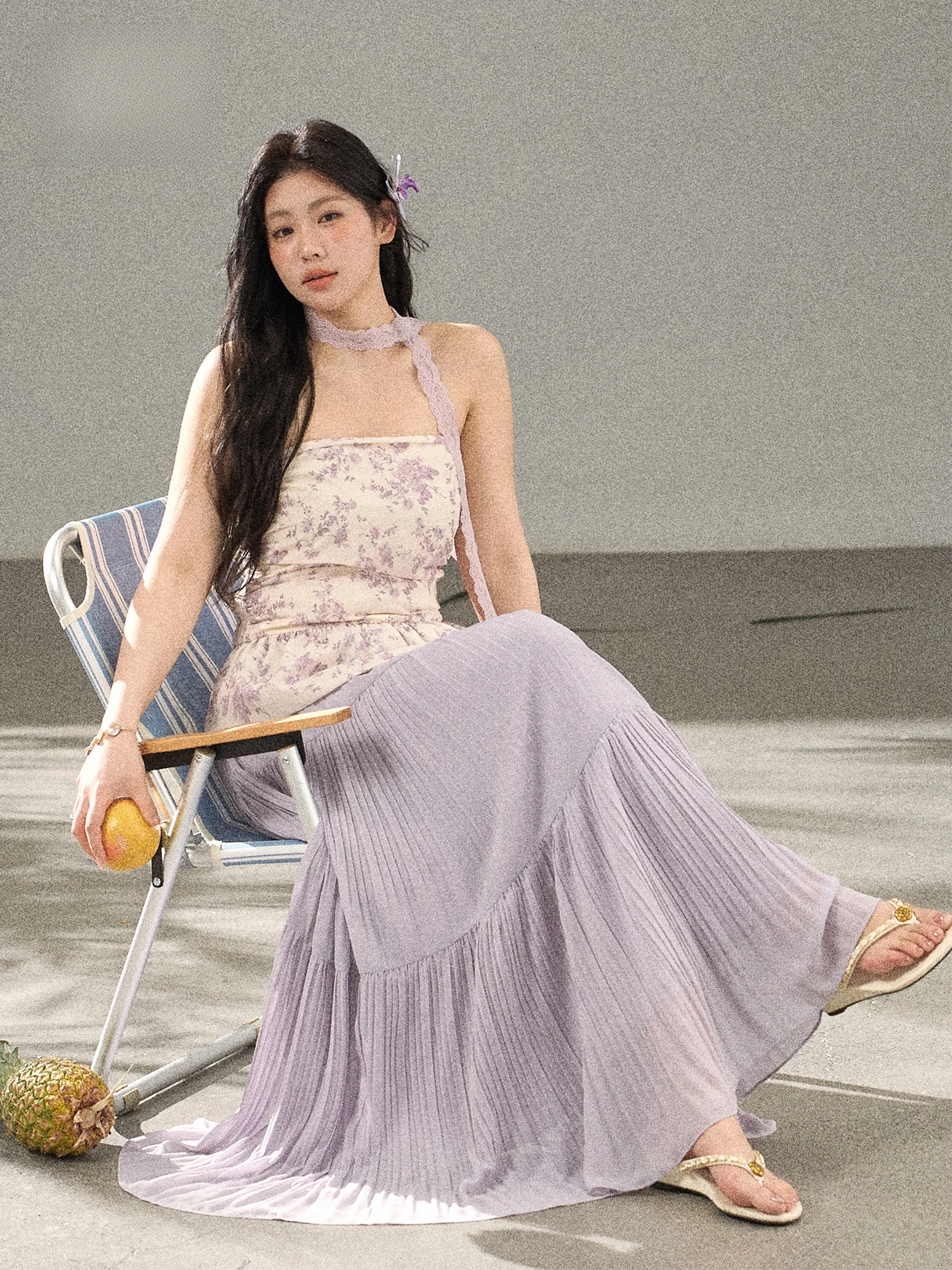 

Комплект из укороченного топа и юбки с цветочным принтом больших размеров Zhang Da: корейский стиль, высокая талия, А-силуэт, летний модный женский комплект для стройности