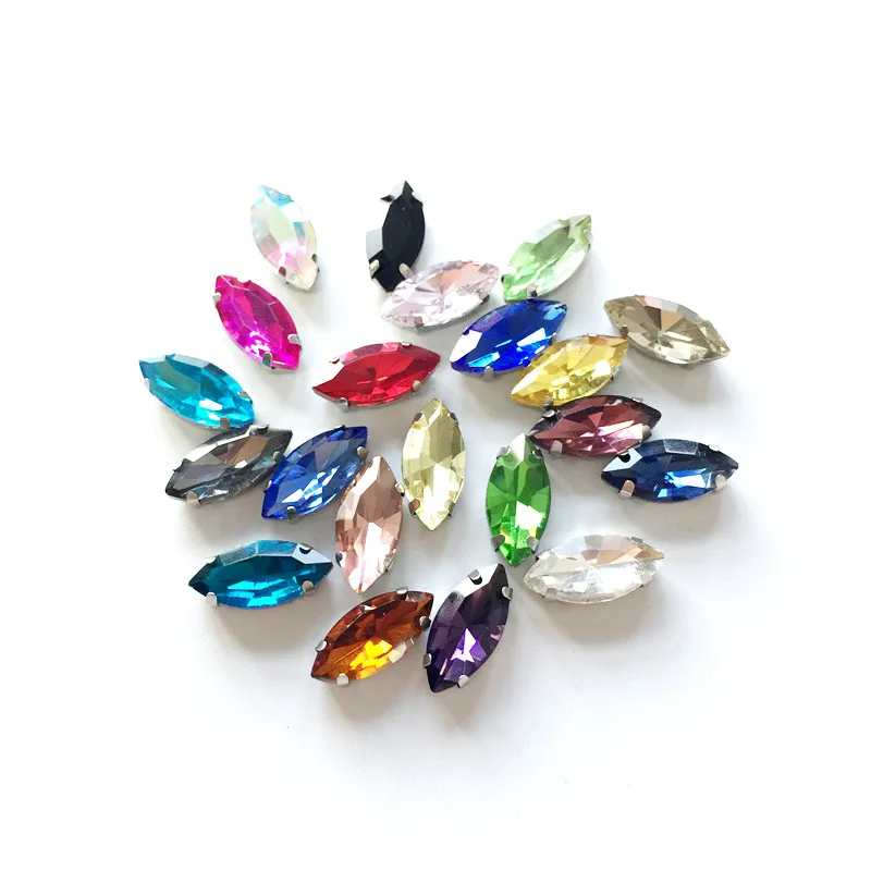 10PCS/Bag 7X15mm Horse Eyes Sew on Glass Crystal Stone Rhinestone For Stainless Steel Claw Setting Strass Cloth Wedding shoes